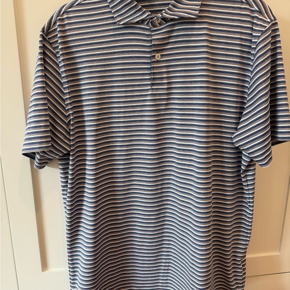 Peter Millar Blue and White Narrow Stripe Polo